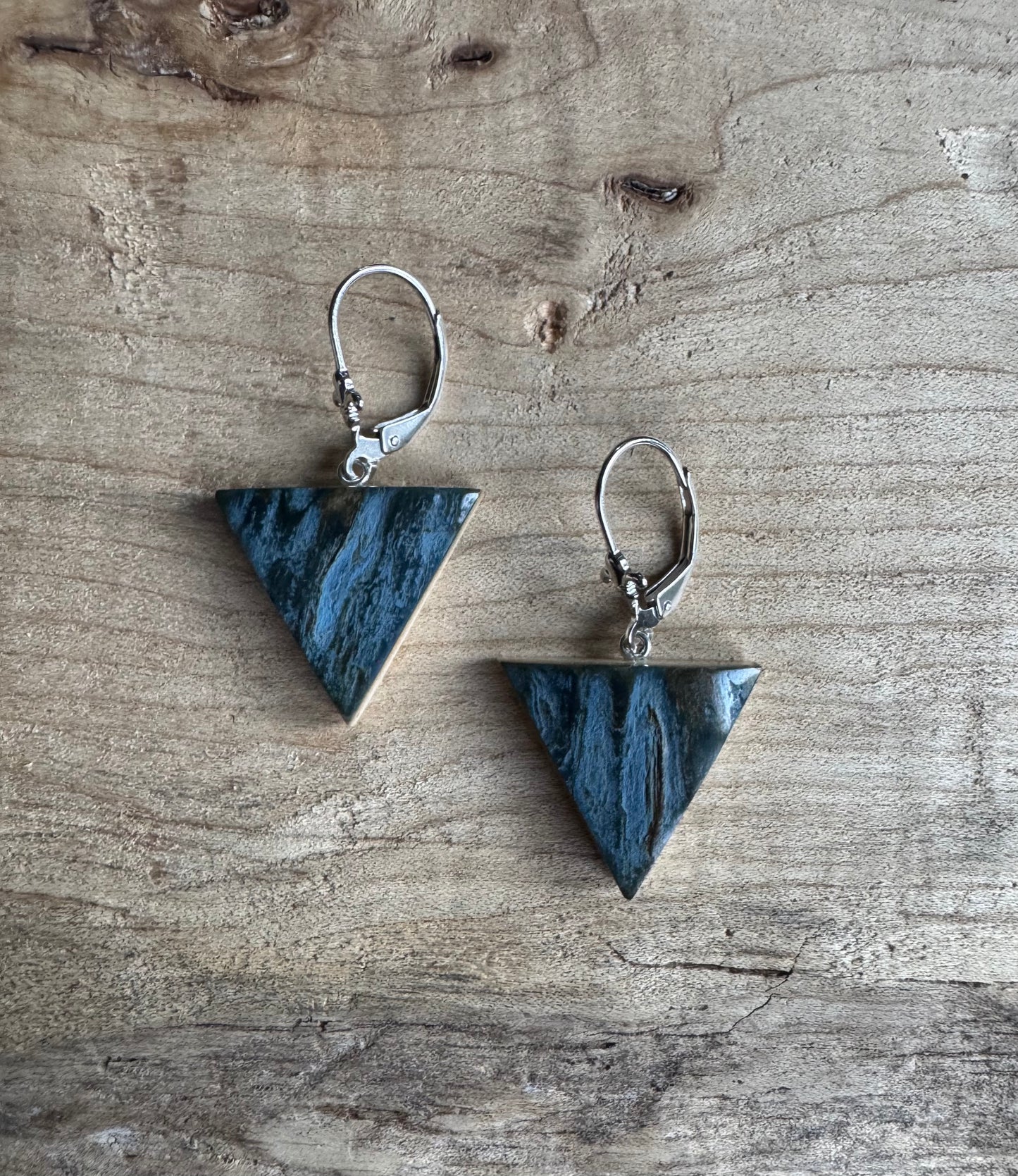 Rare Blue Mammoth Ivory + Sterling Silver Triangle Earrings