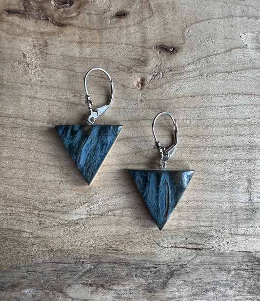 Rare Blue Mammoth Ivory + Sterling Silver Triangle Earrings