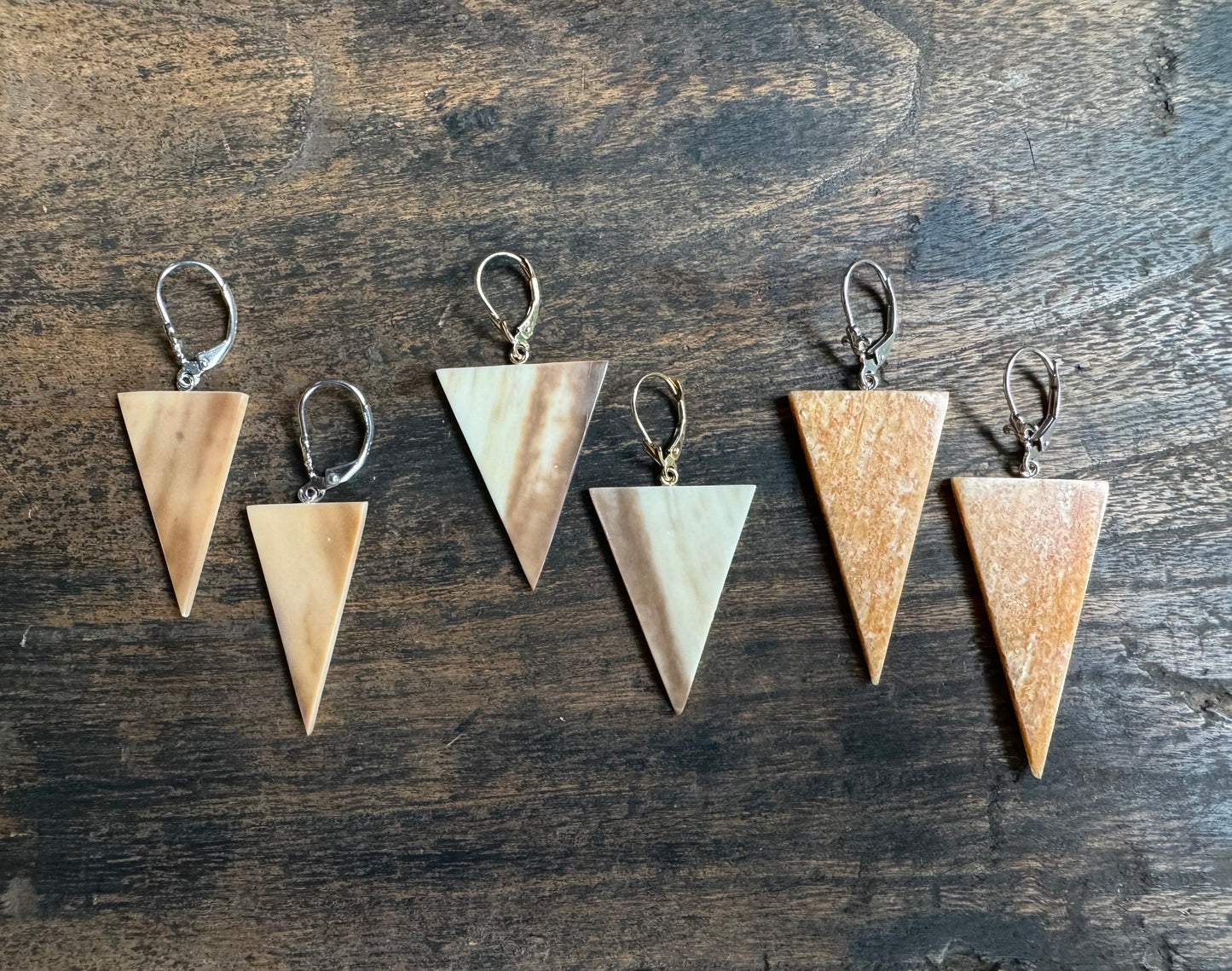 Fossil Walrus Ivory Triangle Earrings