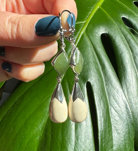 Jade Diamond + Mammoth Ivory Wide Drop Earrings