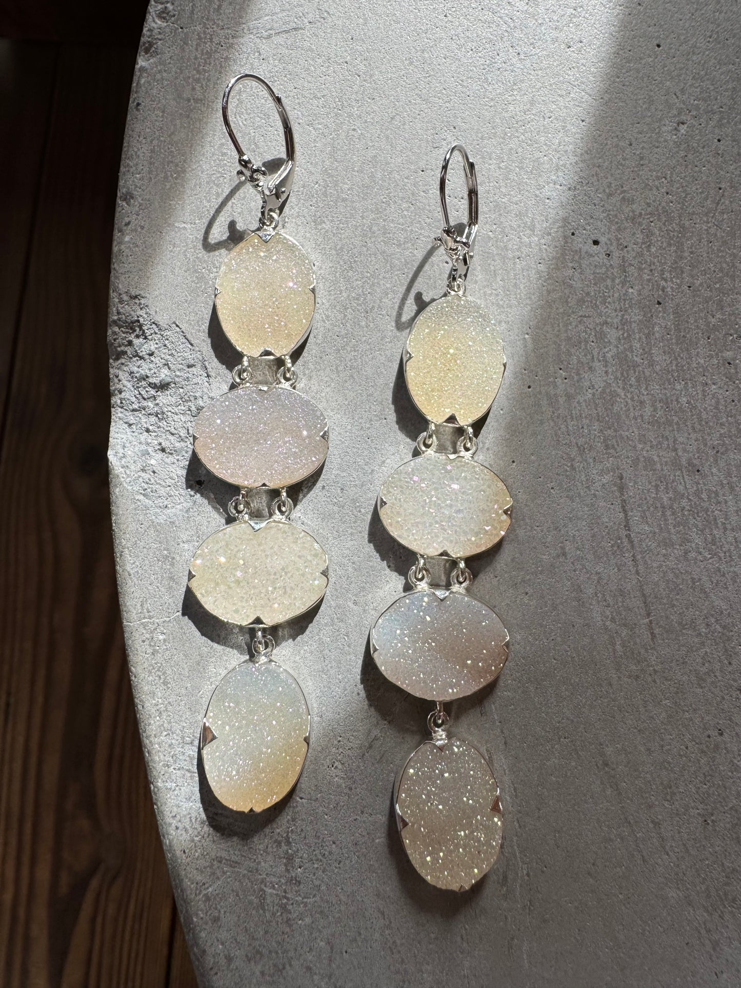 Iridescent White Druzy Oval Earrings