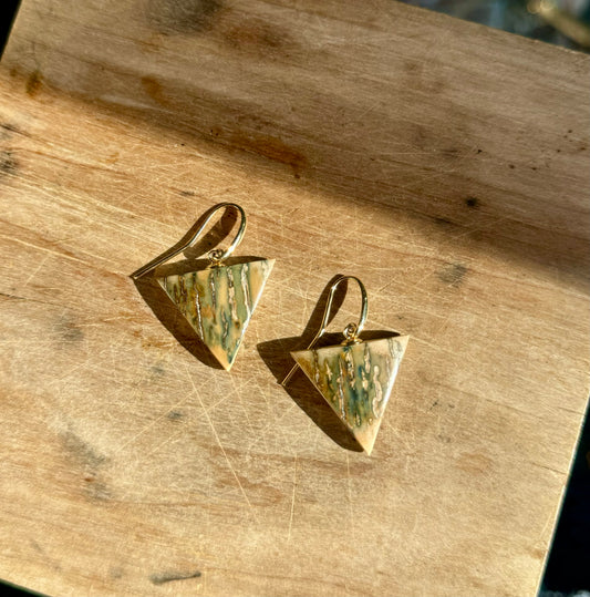 Green Mammoth + 14kt Gold Triangle Earrings