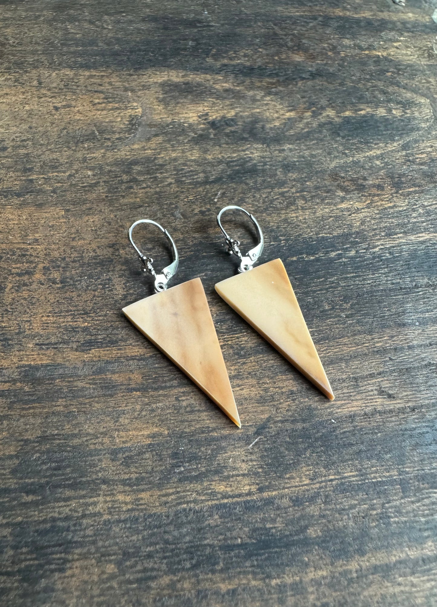 Fossil Walrus Ivory Triangle Earrings