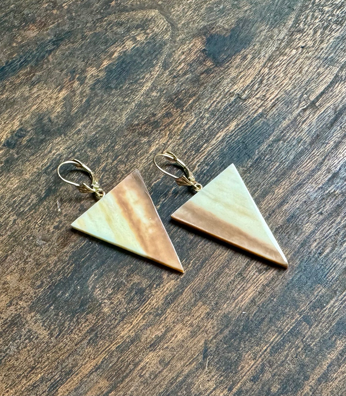 Fossil Walrus Ivory Triangle Earrings