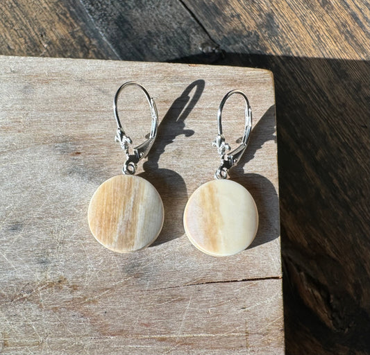 Round Fossil Mammoth + Sterling Silver Earrings