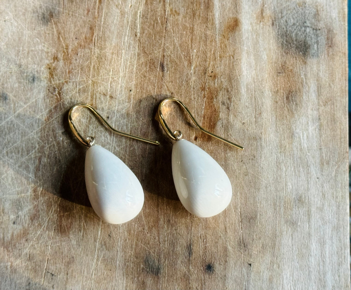 Mammoth Ivory Pear Drop 14kt Earrings