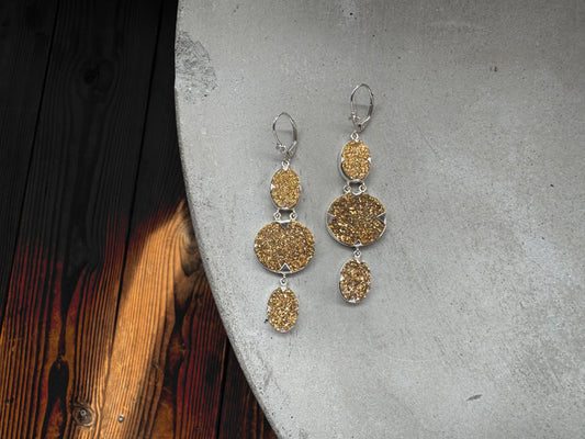 Gold Statement Druzy Oval Earrings