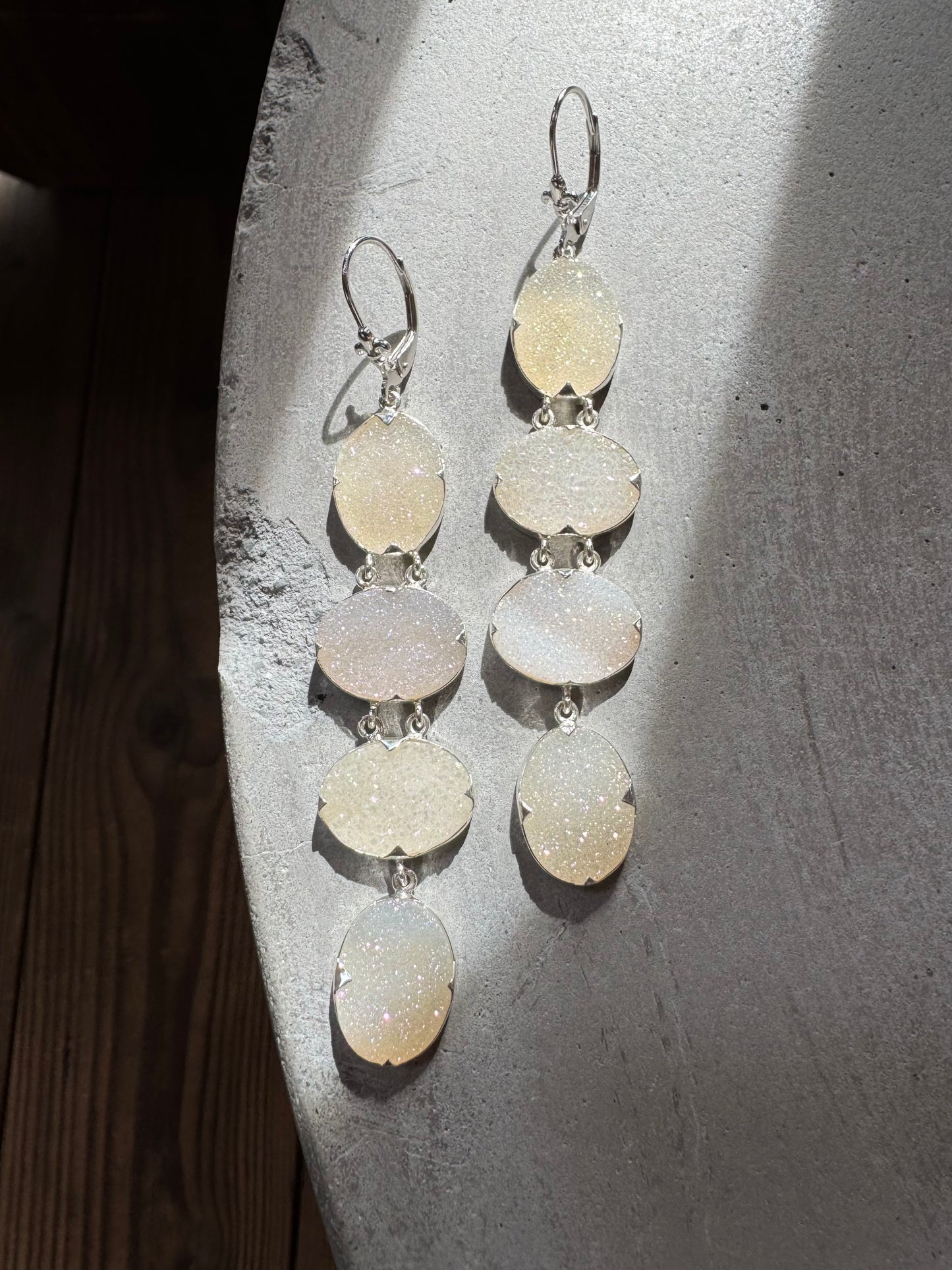 Iridescent White Druzy Oval Earrings