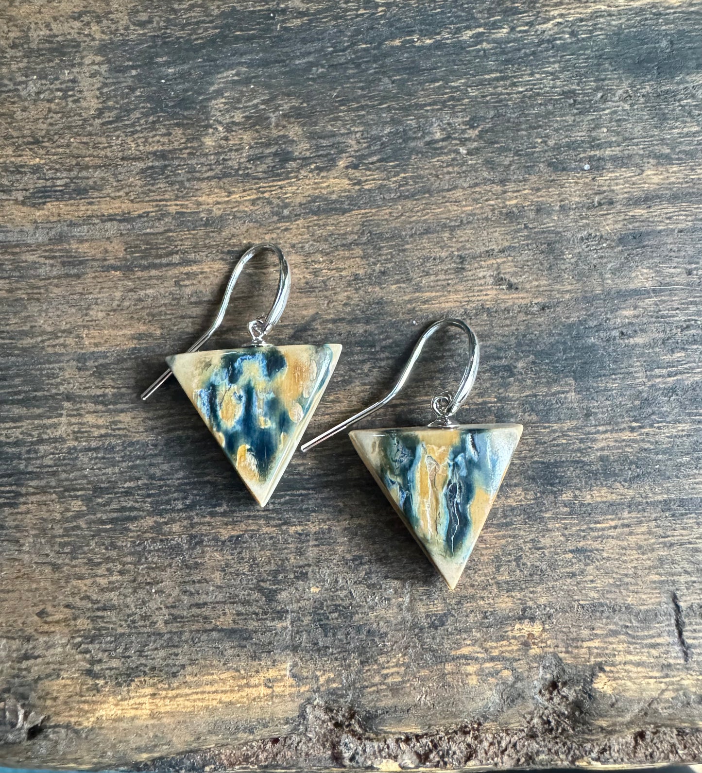 Rare Color Mammoth + Sterling Silver Triangle Earrings