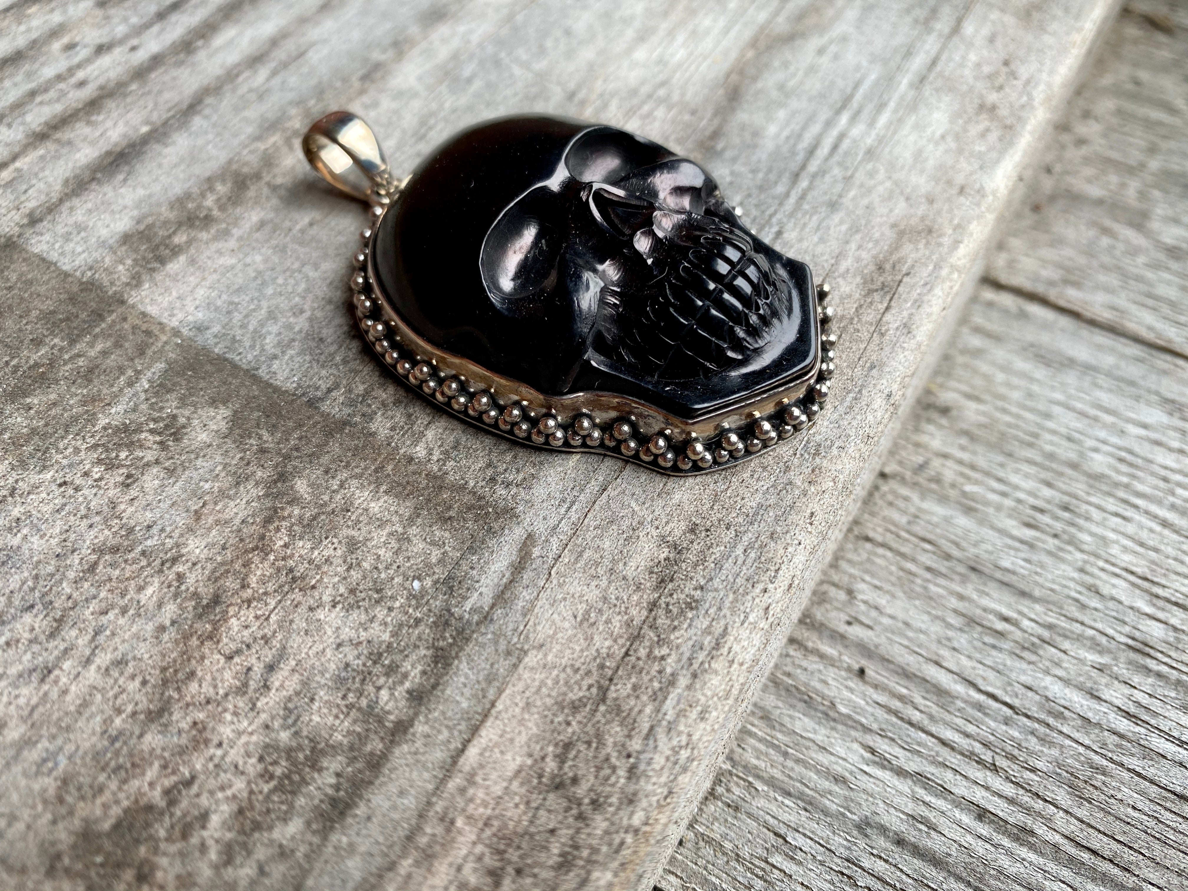 Extra Large Jet Skull Pendant